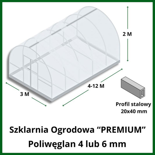 Szklarnia "Premium". Szerokość 3m. Profil 20x40 mm.